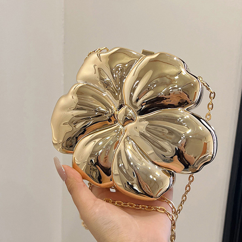 Mini Purse Chain - Modieuze Kleurrijke Damesschoudertas Metallic Clutch Bloemvorm