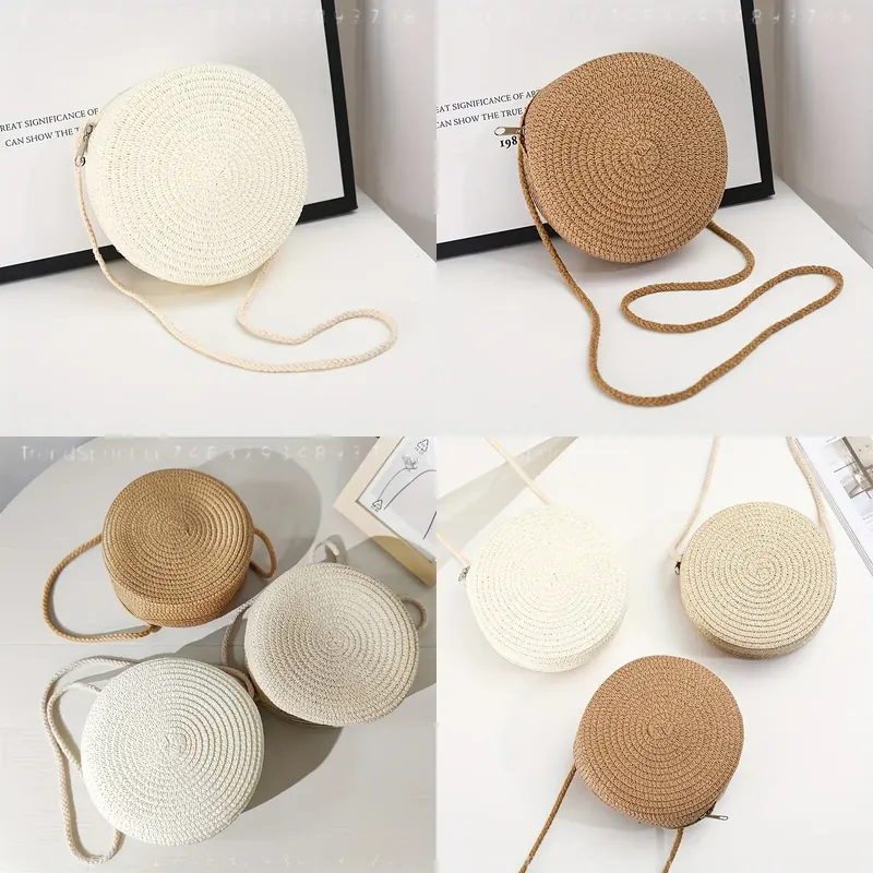 Women Bags Crossbody - Ronde geweven rotan crossbodytas voor dames,