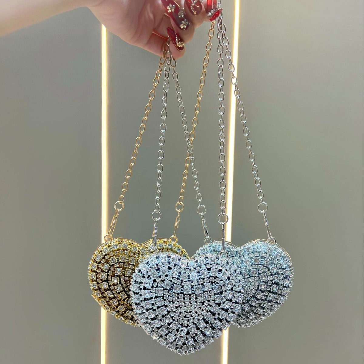 Mini Purse Chain - Luxe strass-kristallen clutch portemonnee hartvormige mini